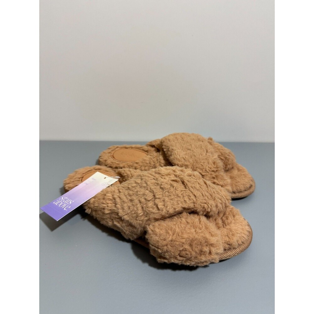 Stars Above Women's Paris Crossband Faux Fur Slippers Brown Beige Small 5/6